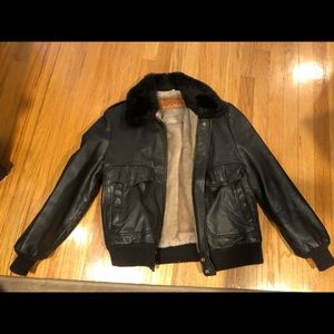 Vintage Brown Leather Bomber Jacket